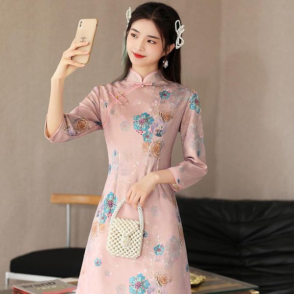 ethnic clothing pink print a-line vintage qipao slim classic mandarin collar chinese dress women vestidos improved prom gown cheongsams, Red
ethnic clothing pink print a-line vintage qipao slim classic mandarin collar chinese dress women vestidos improved prom gown cheongsams, Red