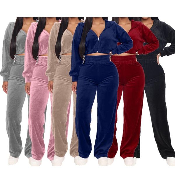 women's two piece pants velvet tracksuit 2 set women zipper hoodies crop + wide leg sweatsuits jogging femme velour mujer 2021, White
women's two piece pants velvet tracksuit 2 set women zipper hoodies crop + wide leg sweatsuits jogging femme velour mujer 2021, White