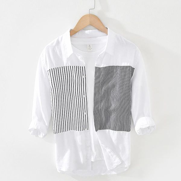 men's casual shirts arrived shirt for men long-sleeved linen with two style stripe pattern fashion slim costume, White;black
men's casual shirts arrived shirt for men long-sleeved linen with two style stripe pattern fashion slim costume, White;black