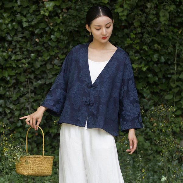 women's wool & blends to oak spring and summer cotton linen jacquard chinese coil button jacket r210230, Black
women's wool & blends to oak spring and summer cotton linen jacquard chinese coil button jacket r210230, Black