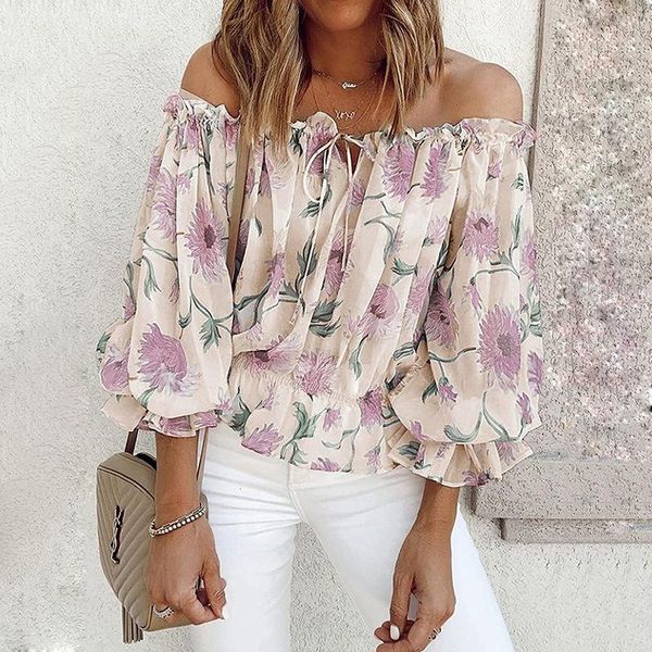 women's blouses & shirts off shoulder printed women puff long sleeve slash vintage summer elegant lace-up ladies one-line neck, White
women's blouses & shirts off shoulder printed women puff long sleeve slash vintage summer elegant lace-up ladies one-line neck, White