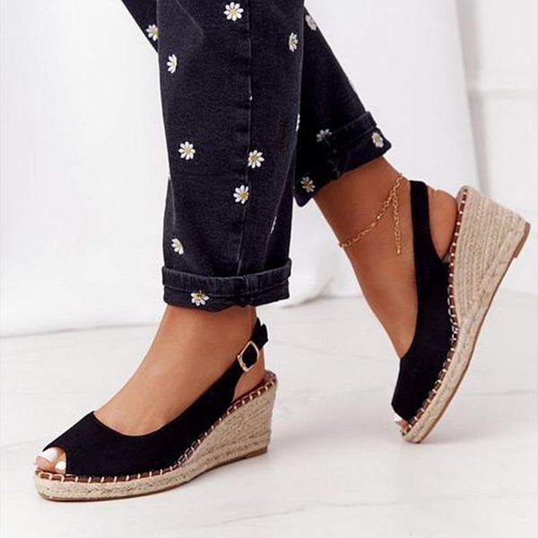 sandals summer women peep toe buckle wedge for 2021 casual platform shoes females mid heel slides, Black
sandals summer women peep toe buckle wedge for 2021 casual platform shoes females mid heel slides, Black