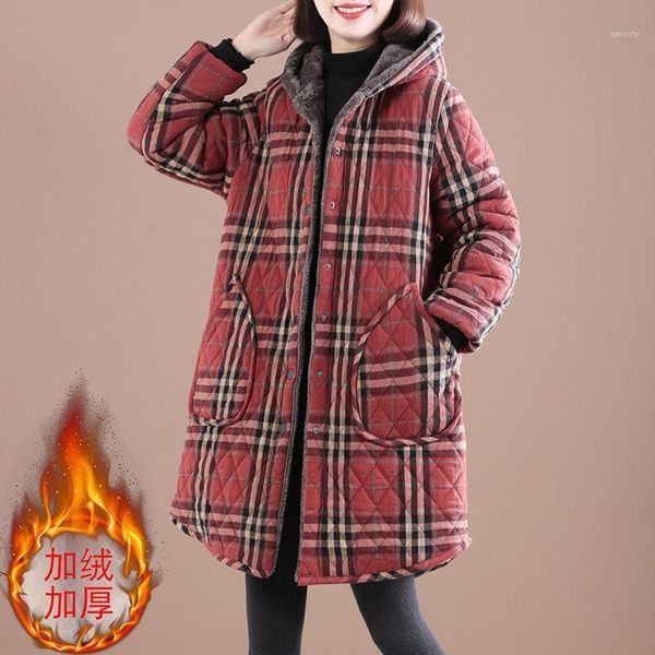 women's down & parkas vintage hooded plaid winter jacket clothing fashion plus velvet thick loose warm coat casual pocket long cotton, Black
women's down & parkas vintage hooded plaid winter jacket clothing fashion plus velvet thick loose warm coat casual pocket long cotton, Black