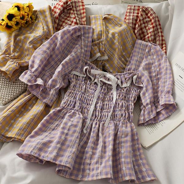 women's blouses & shirts women fashion outdoor casual bow check square collar pleated blouse ladies ol sweet girls student elegant dail, White
women's blouses & shirts women fashion outdoor casual bow check square collar pleated blouse ladies ol sweet girls student elegant dail, White