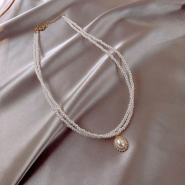 pendant necklaces temperament double layer anti-pearl necklace female clavicle chain personality design sense fashion short, Silver
pendant necklaces temperament double layer anti-pearl necklace female clavicle chain personality design sense fashion short, Silver