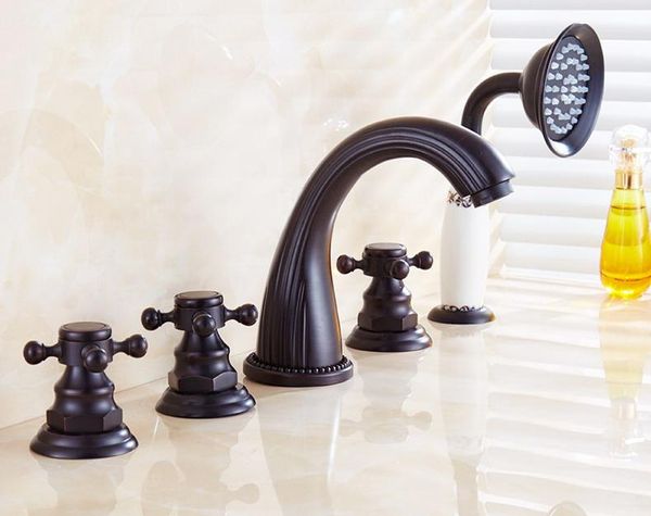 bathroom sink faucets deck mounted 5 holes bathtub mixer faucet black oil rubbed brass widespread 3 handle basin set handshower atf056
bathroom sink faucets deck mounted 5 holes bathtub mixer faucet black oil rubbed brass widespread 3 handle basin set handshower atf056