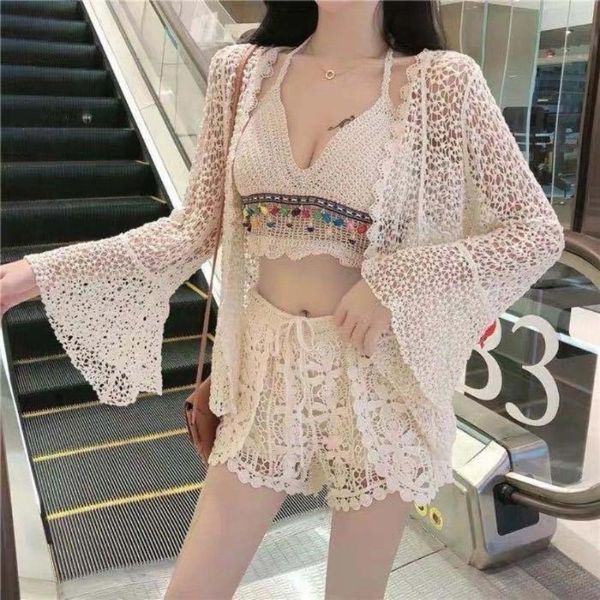 women's swimwear 2021 spring swimsuit female fairy fan sensual bikini three piece set show thin cover belly small chest gathering, White;black
women's swimwear 2021 spring swimsuit female fairy fan sensual bikini three piece set show thin cover belly small chest gathering, White;black