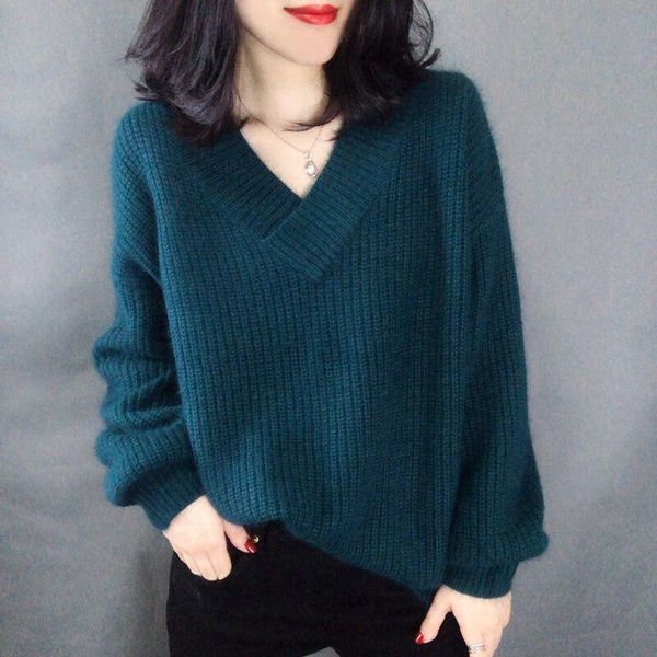 women's sweaters 2021 autumn and winter sweater pullover loose large size thickened v-neck bottoming solid color tide, White;black
women's sweaters 2021 autumn and winter sweater pullover loose large size thickened v-neck bottoming solid color tide, White;black