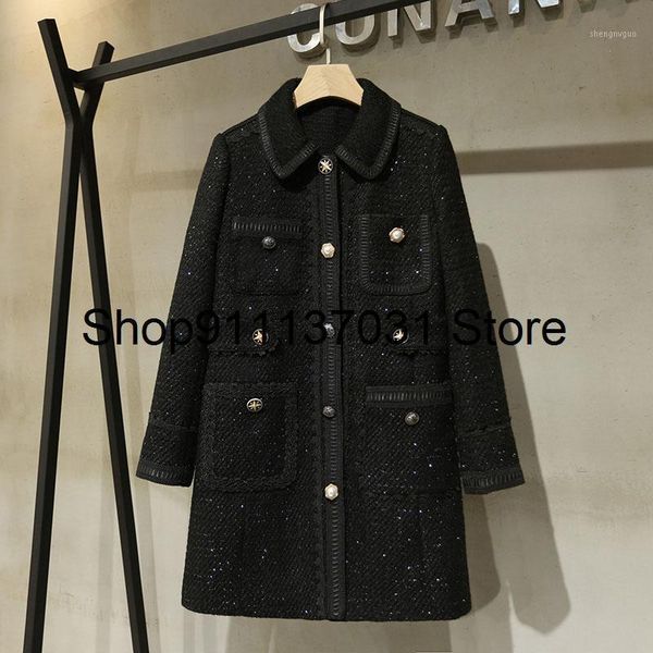 autumn women luxury tweed jacket for female fashion casual long coat outerwear women's wool & blends, Black
autumn women luxury tweed jacket for female fashion casual long coat outerwear women's wool & blends, Black