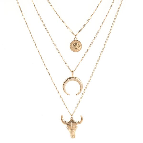 jewelry fashion simple alloy cow head geometric round eye horn multilayer necklace, Silver
jewelry fashion simple alloy cow head geometric round eye horn multilayer necklace, Silver