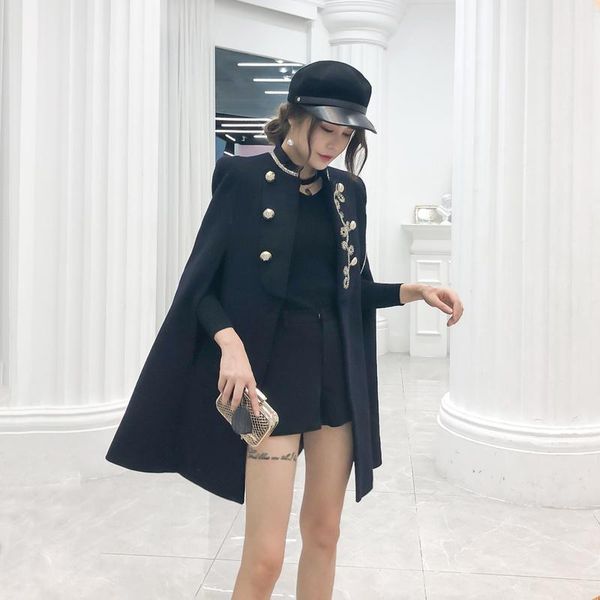women's wool & blends double-breasted cloak shawl coat female british chain decoration autumn and winter stand collar, Black
women's wool & blends double-breasted cloak shawl coat female british chain decoration autumn and winter stand collar, Black