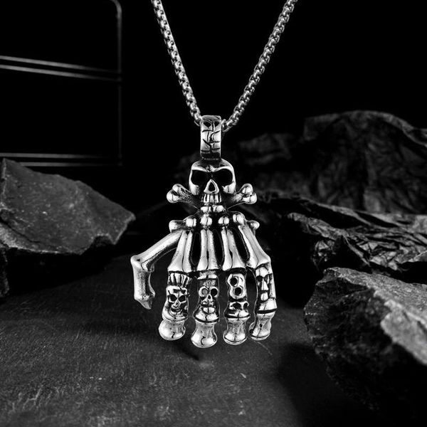 pendant necklaces fashion 316l stainless steel ghost skull skeleton hand necklace street hip hop for men women punk biker jewelry, Silver
pendant necklaces fashion 316l stainless steel ghost skull skeleton hand necklace street hip hop for men women punk biker jewelry, Silver