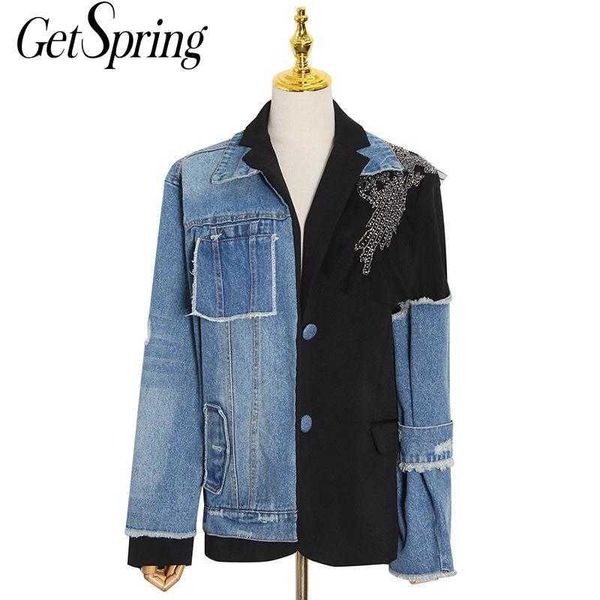 getspring women coat irregular denim jacket mesh sequins stitching detachable half sleeve jean jackets fashion ladies 210601, Black;brown
getspring women coat irregular denim jacket mesh sequins stitching detachable half sleeve jean jackets fashion ladies 210601, Black;brown