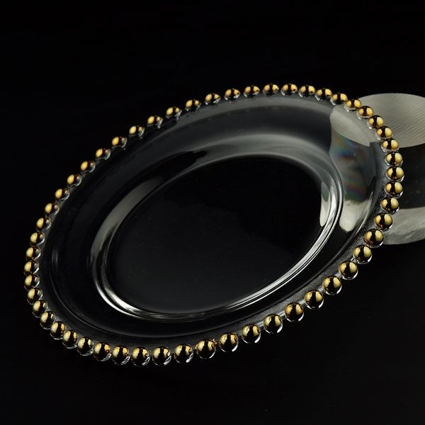 pearl creative personality style transparent glass cake western food golden bead edge plate
pearl creative personality style transparent glass cake western food golden bead edge plate