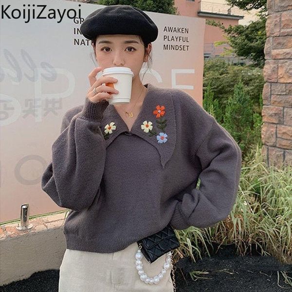 women's sweaters koijizayoi embroidery flower collar women vintage pullover fashion office lady chic korean sweater knitted loose jumpe, White;black
women's sweaters koijizayoi embroidery flower collar women vintage pullover fashion office lady chic korean sweater knitted loose jumpe, White;black