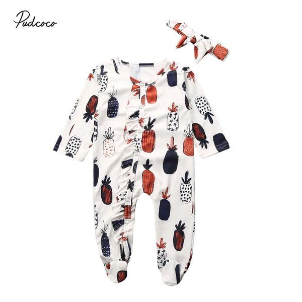 footies 2021 baby spring autumn clothing infant girls kids pineapple headband one-piece long sleeve clothes 0-18m, Blue 
footies 2021 baby spring autumn clothing infant girls kids pineapple headband one-piece long sleeve clothes 0-18m, Blue