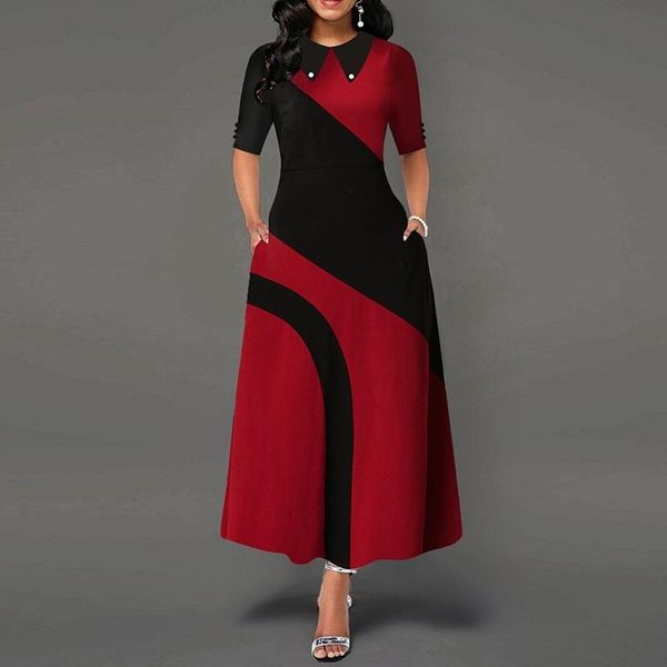 casual dresses vintage contrast color women peaked collar flare a-line dress half sleeve summer elegant long party swing robe femme, Black;gray
casual dresses vintage contrast color women peaked collar flare a-line dress half sleeve summer elegant long party swing robe femme, Black;gray