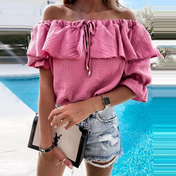 women's blouses & shirts women summer slash neck vintage solid elegant 2021 office lady short sleeve ruffle drawstring pullover shirt b, White
women's blouses & shirts women summer slash neck vintage solid elegant 2021 office lady short sleeve ruffle drawstring pullover shirt b, White