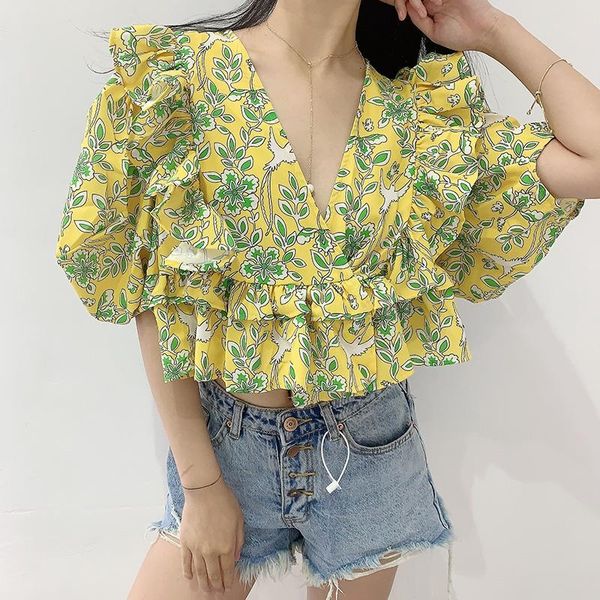 ruffled puff sleeve women print shirt 2021 summer prairie chic cotton v-neck lady short blouse women's blouses & shirts, White
ruffled puff sleeve women print shirt 2021 summer prairie chic cotton v-neck lady short blouse women's blouses & shirts, White