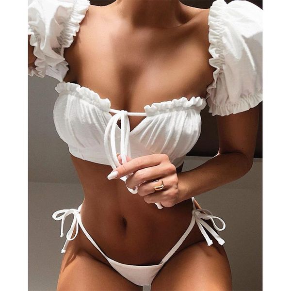 women's swimwear women bikini set solid color sleeve swimsuit lace-up ladies summer fashion beach soft comfy female, White;black
women's swimwear women bikini set solid color sleeve swimsuit lace-up ladies summer fashion beach soft comfy female, White;black