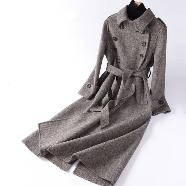 women's wool & blends spring autumn woolen coat women double-sided long coats windbreaker herringbone pattern outerwear cashmere overco, Black
women's wool & blends spring autumn woolen coat women double-sided long coats windbreaker herringbone pattern outerwear cashmere overco, Black