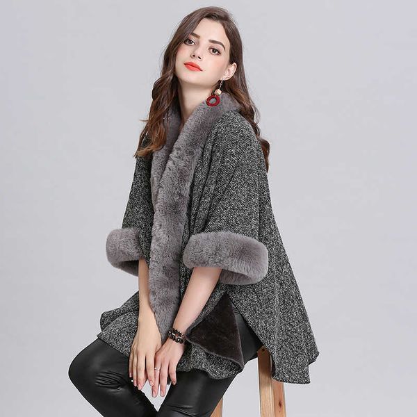 spanish style new fashion female keep warm plus velvet imitation fox fur collar large size cardigan knitted shawl cloak h0923, Silver
spanish style new fashion female keep warm plus velvet imitation fox fur collar large size cardigan knitted shawl cloak h0923, Silver