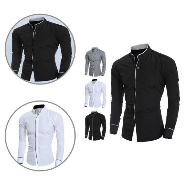 men's casual shirts fit great contrast color line male shirt formal wear handsome for daily, White;black
men's casual shirts fit great contrast color line male shirt formal wear handsome for daily, White;black