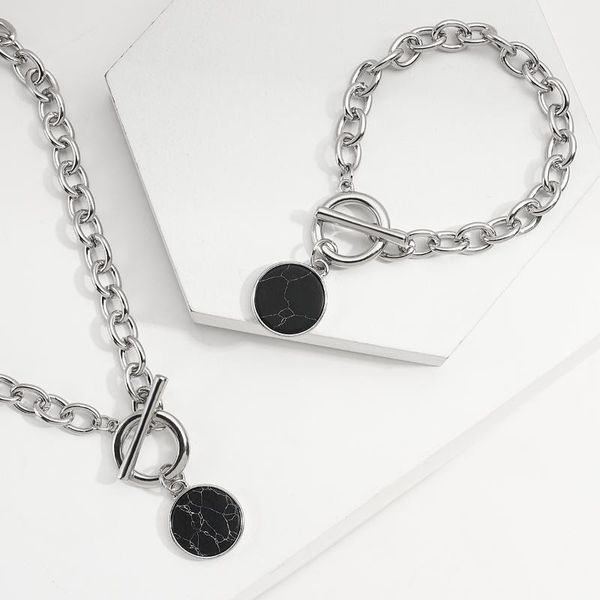 punk silver color black stone round pendant bracelet retro hip hop men women thick chain female couple jewlery link,
punk silver color black stone round pendant bracelet retro hip hop men women thick chain female couple jewlery link,