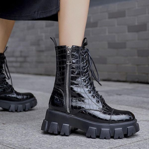 boots thick bottom 5.5 cm cow leather platform shoes round toe zipper ankle quality winter footwear, Black
boots thick bottom 5.5 cm cow leather platform shoes round toe zipper ankle quality winter footwear, Black