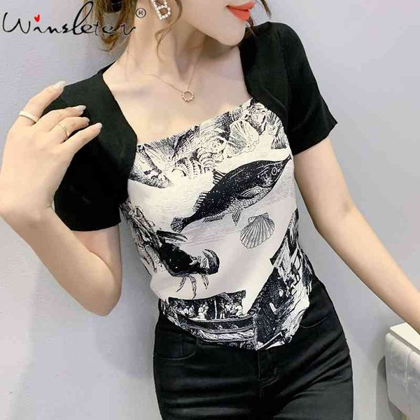 women's t-shirt summer vintage style fashion patchwork print chiffon women knit short sleeve tees all match t15403a yjdj, White
women's t-shirt summer vintage style fashion patchwork print chiffon women knit short sleeve tees all match t15403a yjdj, White