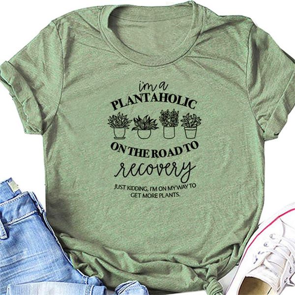 women's t-shirt i' a plantaholic on the road to recovery letter print tshirts women cute plants graphic oversized t shirt harajuk, White
women's t-shirt i' a plantaholic on the road to recovery letter print tshirts women cute plants graphic oversized t shirt harajuk, White