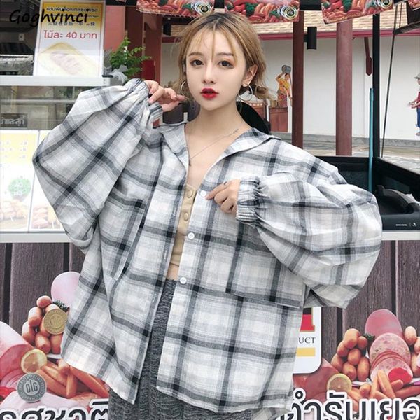 spring lantern sleeve turn down womens shirt collar plaid casual sunproof chic loose korean style all match outwear, White
spring lantern sleeve turn down womens shirt collar plaid casual sunproof chic loose korean style all match outwear, White