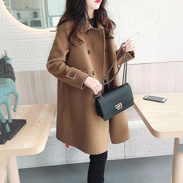 women's wool & blends european station double-sided cashmere coat middle length 2021 autumn and winter double breasted loose woolen, Black
women's wool & blends european station double-sided cashmere coat middle length 2021 autumn and winter double breasted loose woolen, Black