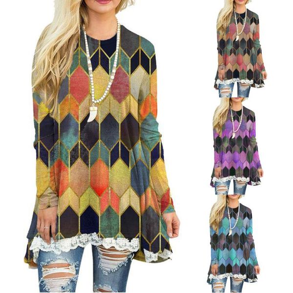 women's t-shirts 2021 fashional casual geometric colorful printing plus size stitching lace long sleeves s~xxl t-shirt, White
women's t-shirts 2021 fashional casual geometric colorful printing plus size stitching lace long sleeves s~xxl t-shirt, White