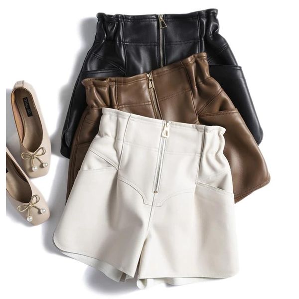 women's shorts genuine leather for women 2021 elegant flower bud high elastic waist white pants female side pockets casual, White;black
women's shorts genuine leather for women 2021 elegant flower bud high elastic waist white pants female side pockets casual, White;black