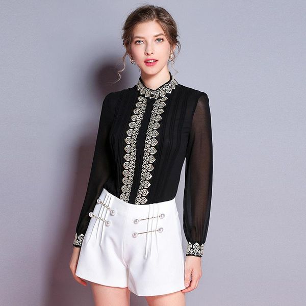 women fashion stand collar full sleeve embroidery shirt blouse ol women's blouses & shirts, White
women fashion stand collar full sleeve embroidery shirt blouse ol women's blouses & shirts, White