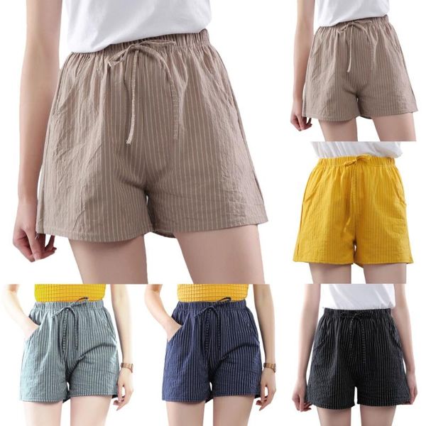 women's shorts gir summer cottonl striped lace-up three-point elastic waist, White;black
women's shorts gir summer cottonl striped lace-up three-point elastic waist, White;black