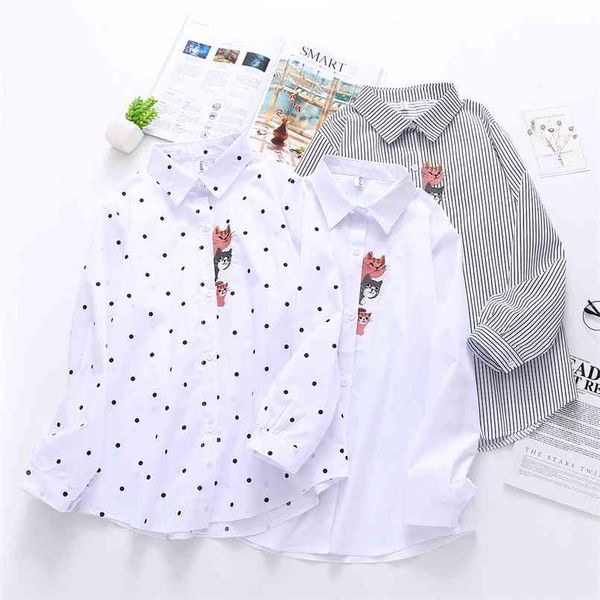 women floral embroidery long sleeve white striped shirt button up blouse turn down collar feminina blusas t9d627t 210730
women floral embroidery long sleeve white striped shirt button up blouse turn down collar feminina blusas t9d627t 210730