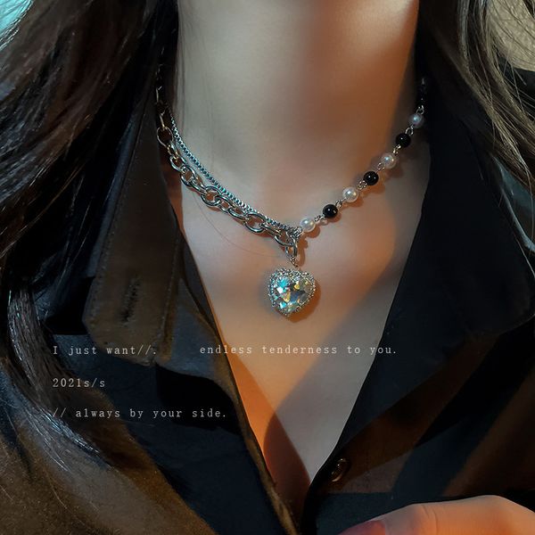 pearl diamond inlaid love double-layer necklace, trendy temperament, net red splicing hip-hop neck chain, sweet cool style, fashionable and, Silver
pearl diamond inlaid love double-layer necklace, trendy temperament, net red splicing hip-hop neck chain, sweet cool style, fashionable and, Silver