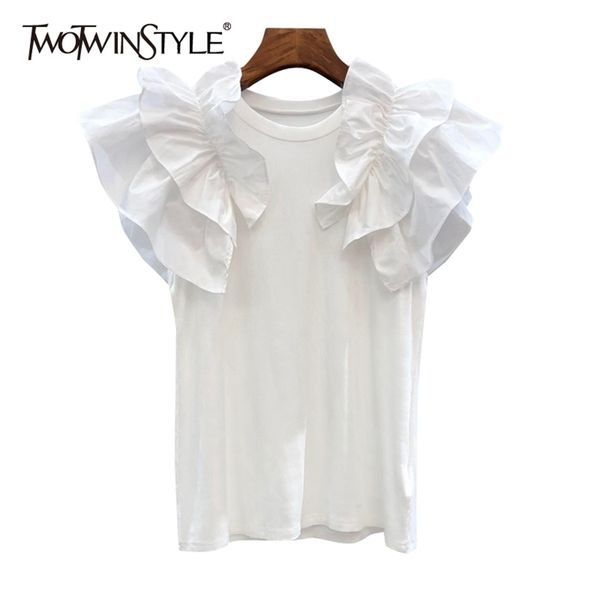 twowinsyle casual patchwork ruffle shirt for women o neck short sleeve slim solid shirts female fashion summer 210524, White
twowinsyle casual patchwork ruffle shirt for women o neck short sleeve slim solid shirts female fashion summer 210524, White