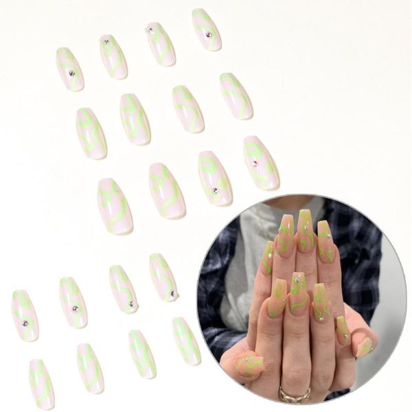 false nails 24pcs/box rhinestone long ballerina with green line design wearable coffin manicure full cover nail tips, Red;gold
false nails 24pcs/box rhinestone long ballerina with green line design wearable coffin manicure full cover nail tips, Red;gold