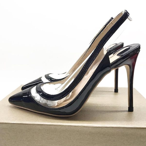 dress shoes est black patent leather women stiletto heels clear pvc patchwork pumps pointed toe thin slingback sandals
dress shoes est black patent leather women stiletto heels clear pvc patchwork pumps pointed toe thin slingback sandals