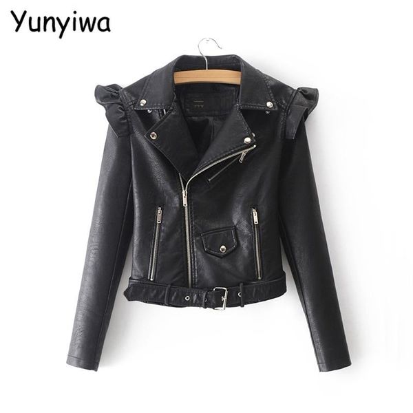 women's jackets 2021 autumn winter women black faux leather jacket coat ruffles zipper ladies long sleeve pu am12, Black;brown
women's jackets 2021 autumn winter women black faux leather jacket coat ruffles zipper ladies long sleeve pu am12, Black;brown
