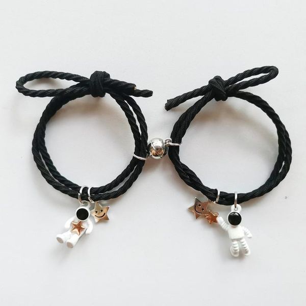 link, chain couple bracelet astronaut small rubber band to send girlfriend boyfriend magnet stone bell knot head rope jewelry, Black
link, chain couple bracelet astronaut small rubber band to send girlfriend boyfriend magnet stone bell knot head rope jewelry, Black