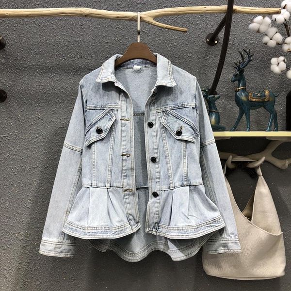 women's jackets ruffled hem close waist women denim jacket 2021 spring autumn loose outwear turn-down collar irregular casual jean coat, Black;brown
women's jackets ruffled hem close waist women denim jacket 2021 spring autumn loose outwear turn-down collar irregular casual jean coat, Black;brown
