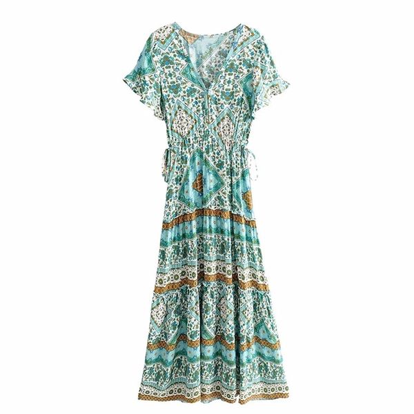 women summer fresh long dress chic v-neck floral short sleeve female slim beach 210524, Black;gray
women summer fresh long dress chic v-neck floral short sleeve female slim beach 210524, Black;gray