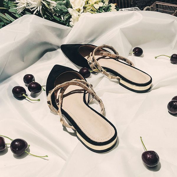 slippers women muller shoes elegant temperament rivets design female office black casual vm9m
