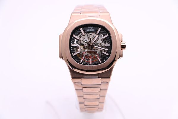 men's automatic mechanical watch nautilus aehibo gold stainless steel case black hollow three-hand dial 5711 sport elegant folding clas, Slivery;brown
men's automatic mechanical watch nautilus aehibo gold stainless steel case black hollow three-hand dial 5711 sport elegant folding clas, Slivery;brown