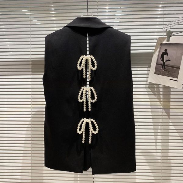 women's vests back split pearl bow design women suit vest 2021 autumn black coat, Black;white
women's vests back split pearl bow design women suit vest 2021 autumn black coat, Black;white