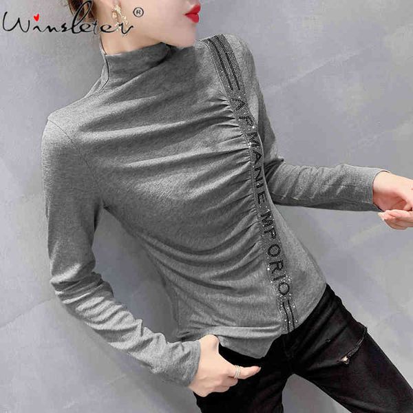 women's t-shirt spring fall european clothes girl fashion drape shiny letter diamonds cotton women asymmetrical tees t0d, White
women's t-shirt spring fall european clothes girl fashion drape shiny letter diamonds cotton women asymmetrical tees t0d, White